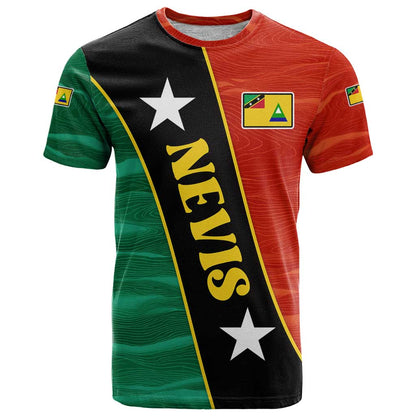 Nevis in Saint Kitts and Nevis T-Shirt Star Design and Coat of Arms Graphic Tee