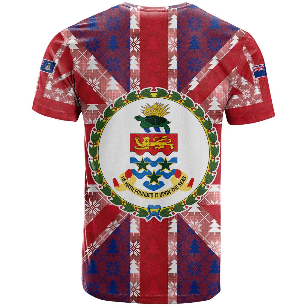 Cayman Islands Christmas T-Shirt Xmas Pattern and Coat of Arms Graphic Tee