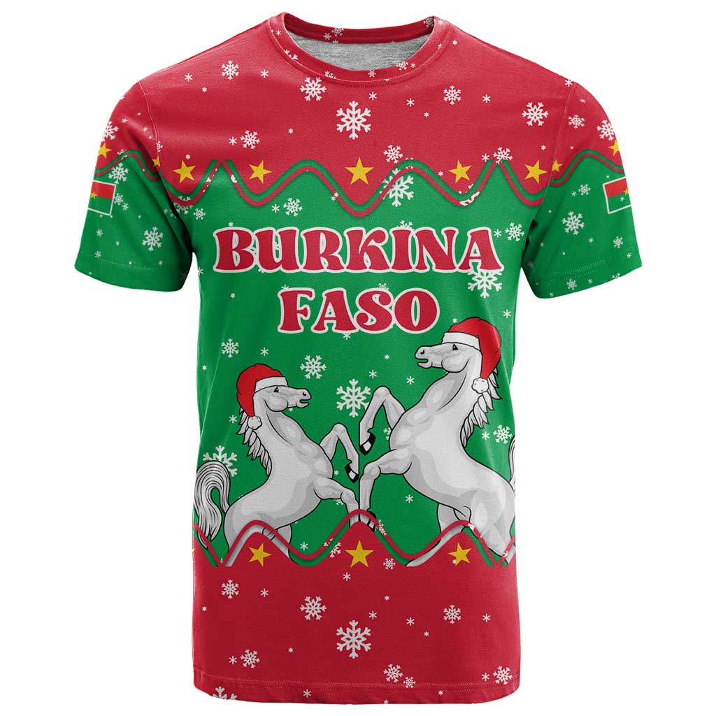 Christmas Burkina Faso T-Shirt Snowflake Horses and Coat of Arms Graphic Tee
