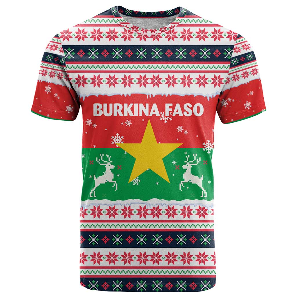Christmas Burkina Faso T-Shirt Reindeer Star Design Graphic Tee