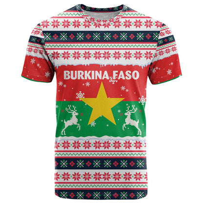 Christmas Burkina Faso T-Shirt Reindeer Star Design Graphic Tee