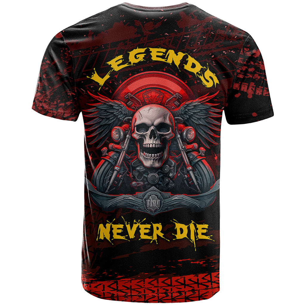 Skull Biker T-Shirt Legend Never Die Graphic Tee
