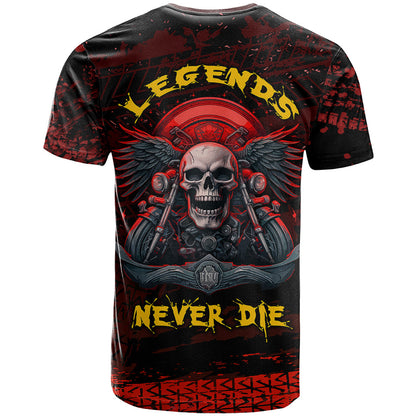 Skull Biker T-Shirt Legend Never Die Graphic Tee