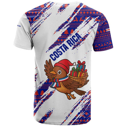 Costa Rica Christmas T-Shirt with Holiday Bird Gifts Red Blue Pattern and National Flag Design Graphic Tee