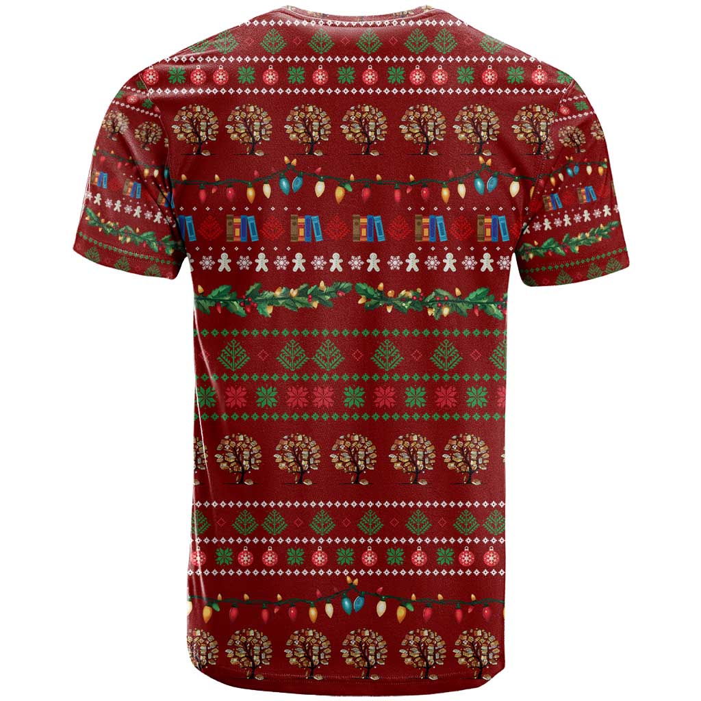 All I Want For Christmas Is Books Christmas T-Shirt Xmas Holiday Patterns Graphic Tee