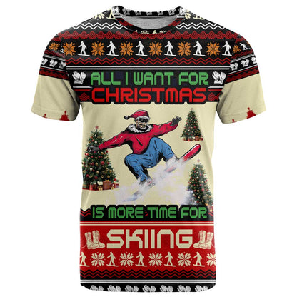 All I Want For Christmas Is Skiing Christmas T-Shirt Xmas Holiday Patterns Graphic Tee