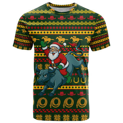 Amazing Cowboy Santa Claus Christmas T-Shirt Xmas Holiday Patterns Graphic Tee