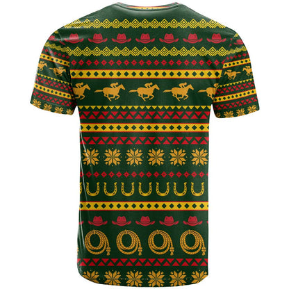 Amazing Cowboy Santa Claus Christmas T-Shirt Xmas Holiday Patterns Graphic Tee
