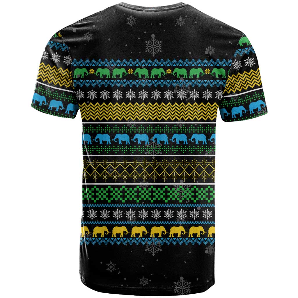 Tanzania Christmas T-Shirt with Santa Riding Elephant Snowflakes and Colorful African Graphic Tee