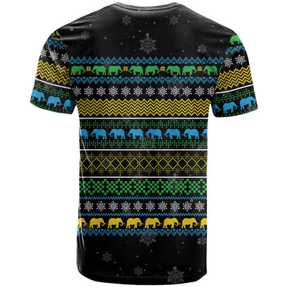 Tanzania Christmas T-Shirt with Santa Riding Elephant Snowflakes and Colorful African Graphic Tee