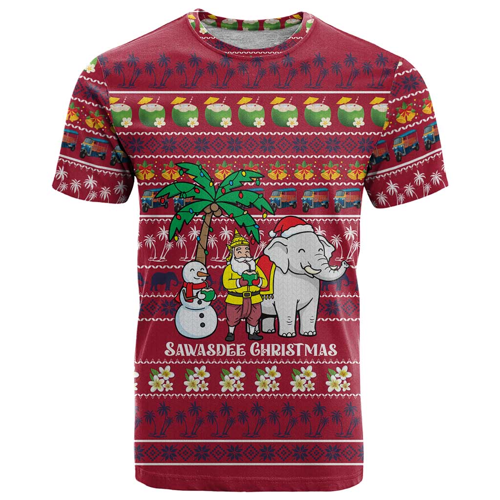 Thailand Christmas T-Shirt with Santa Elephant Snowman Palm Tree and Sawasdee Holiday Graphic Tee