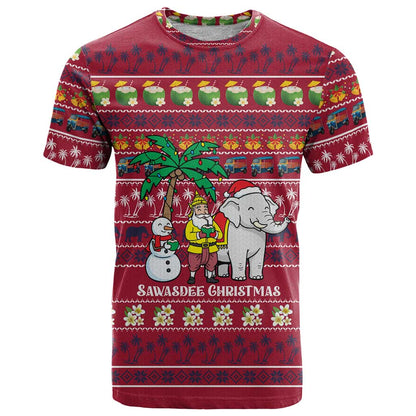 Thailand Christmas T-Shirt with Santa Elephant Snowman Palm Tree and Sawasdee Holiday Graphic Tee