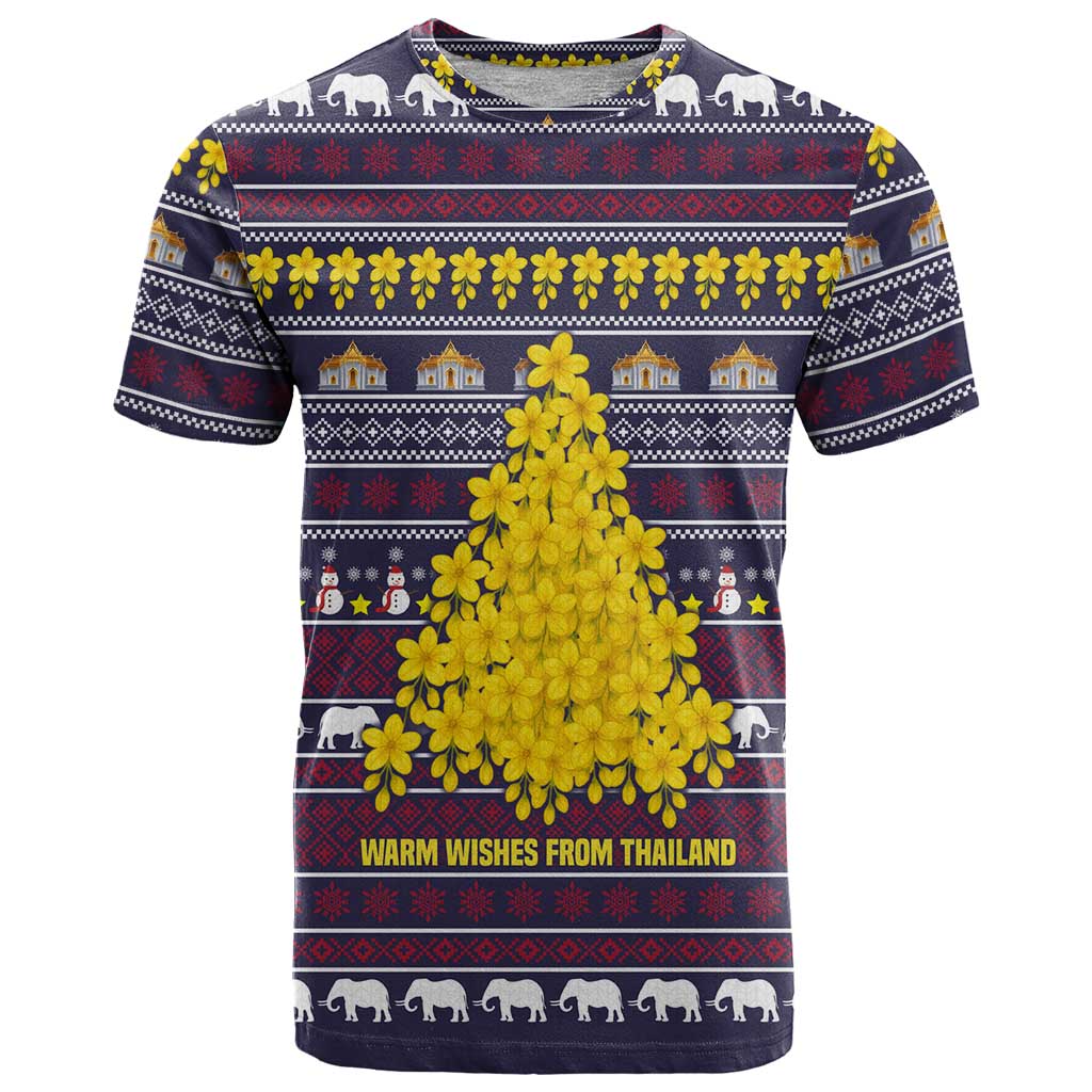 Thailand Christmas T-Shirt with Yellow Flower Tree Garuda Emblem and Elephant Holiday Graphic Tee
