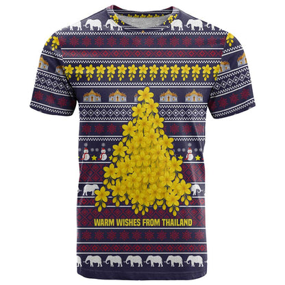 Thailand Christmas T-Shirt with Yellow Flower Tree Garuda Emblem and Elephant Holiday Graphic Tee
