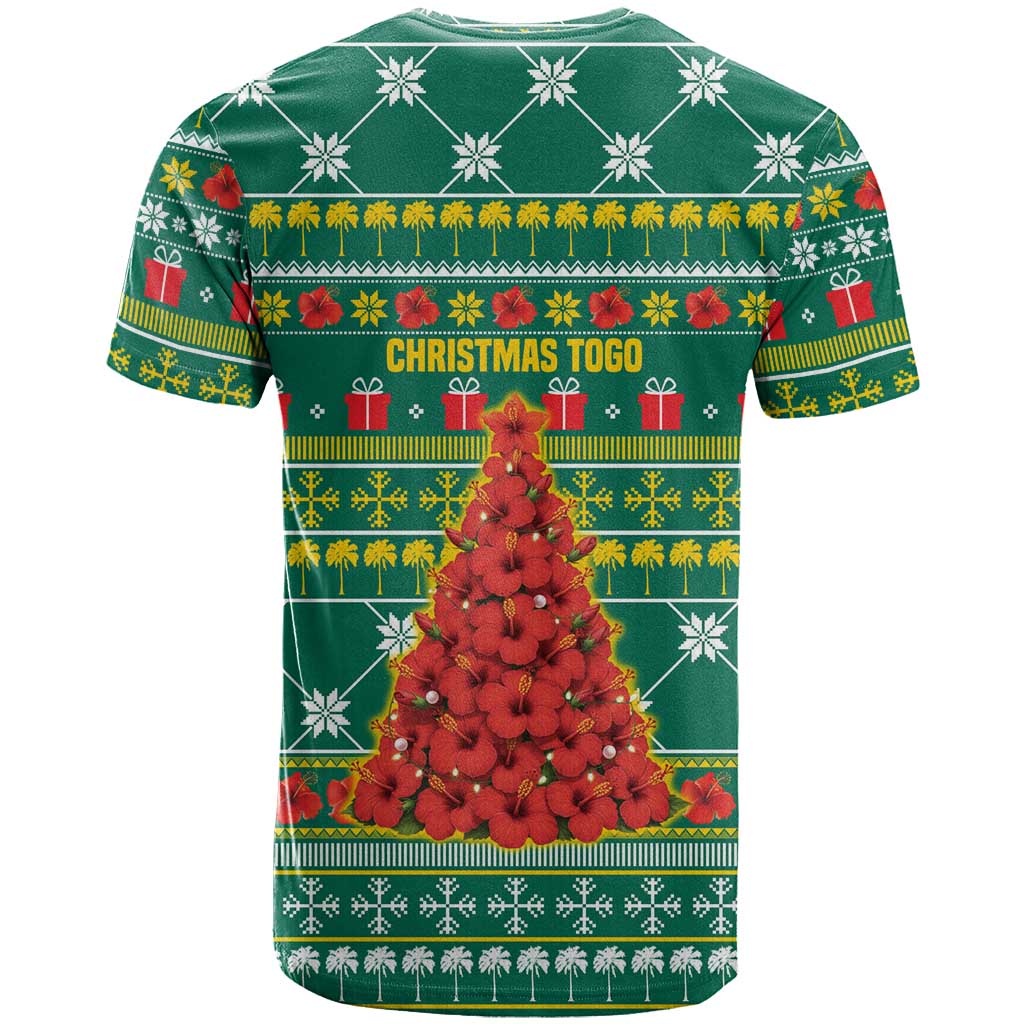 Togo Christmas T-Shirt with Santa Poinsettia Flower Tree Gifts and African Print Pattern Graphic Tee