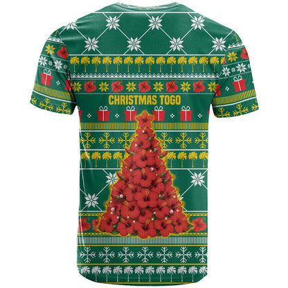 Togo Christmas T-Shirt with Santa Poinsettia Flower Tree Gifts and African Print Pattern Graphic Tee