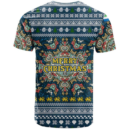Sierra Leone Christmas T-Shirt with Ornamental Pattern, National Coat of Arms, and Festive Motif Graphic Tee