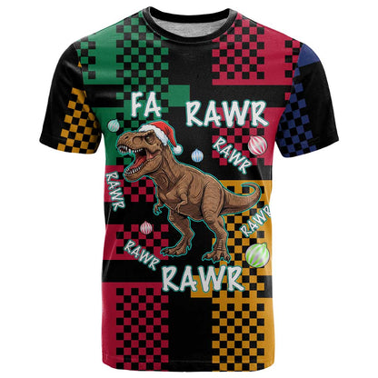 Christmas T Rex Rawr Rawr Rawr T-Shirt Xmas Holiday Patterns Graphic Tee