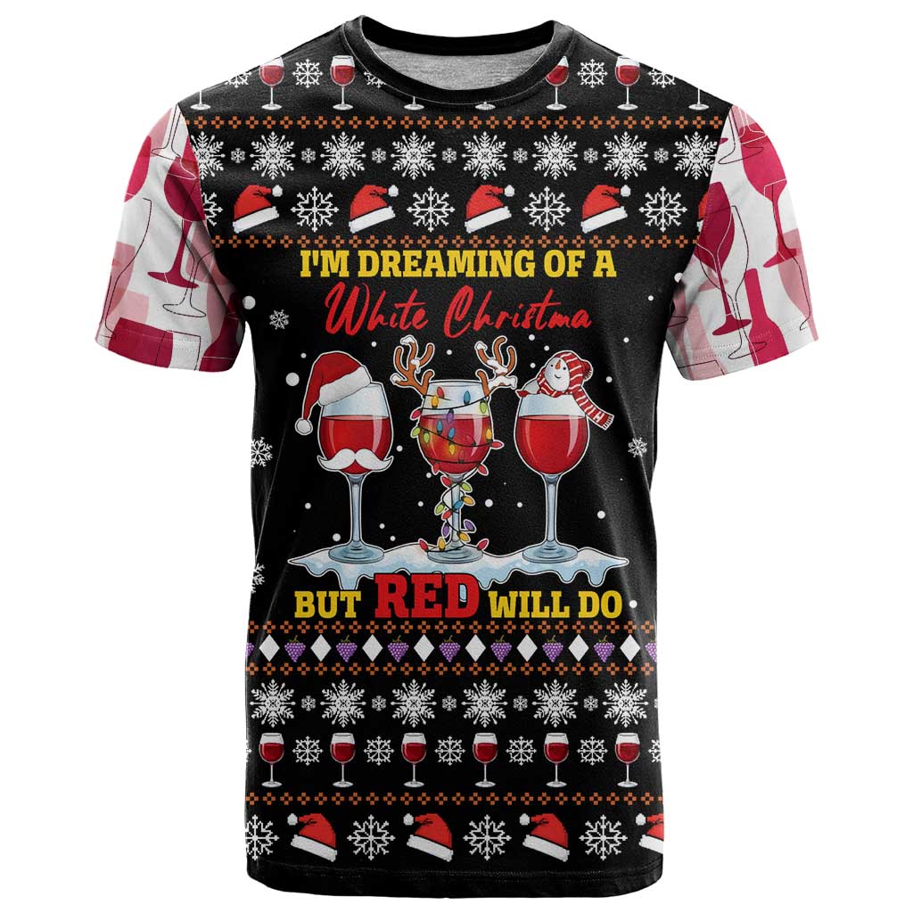 Wine Red Christmas Christmas Christmas T-Shirt Xmas Holiday Patterns Graphic Tee
