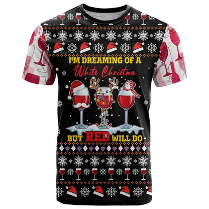 Wine Red Christmas Christmas Christmas T-Shirt Xmas Holiday Patterns Graphic Tee