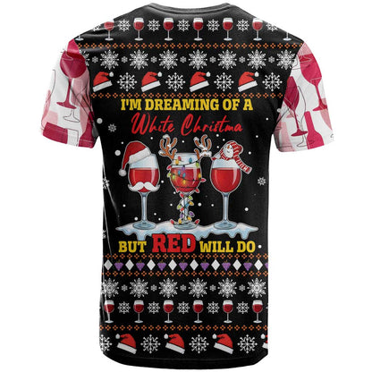 Wine Red Christmas Christmas Christmas T-Shirt Xmas Holiday Patterns Graphic Tee