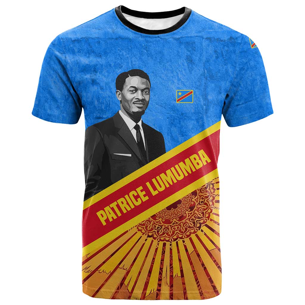 Patrice Lumumba T-Shirt with Congolese Flag Colors and African History Quote Graphic Tee