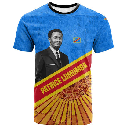 Patrice Lumumba T-Shirt with Congolese Flag Colors and African History Quote Graphic Tee