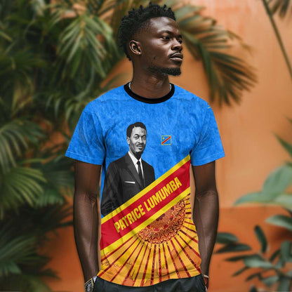 Patrice Lumumba T-Shirt with Congolese Flag Colors and African History Quote Graphic Tee