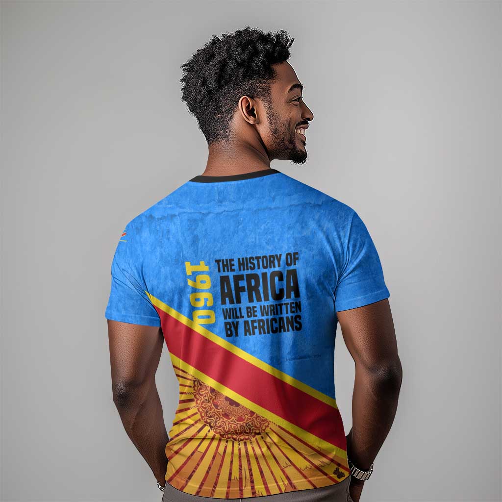 Patrice Lumumba T-Shirt with Congolese Flag Colors and African History Quote Graphic Tee