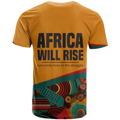 Patrice Lumumba T-Shirt with Profile Portrait and Bold Africa Will Rise Statement Graphic Tee