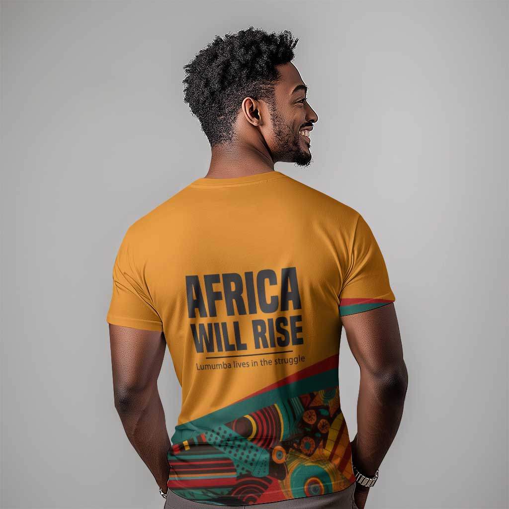 Patrice Lumumba T-Shirt with Profile Portrait and Bold Africa Will Rise Statement Graphic Tee