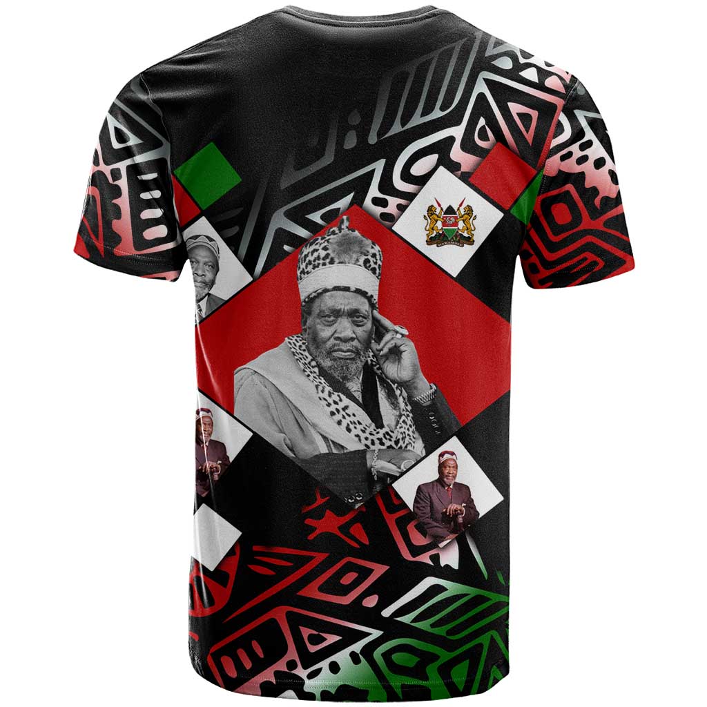Jomo Kenyatta T-Shirt with Roots Resistance Renaissance and Kenyan Patchwork Pattern Tribute Graphic Tee