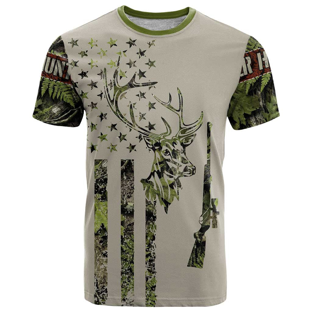 Deer Skull Camouflage T-Shirt American Hunting Culture in Forest Green and Earth Tones Graphic Tee