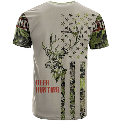 Deer Skull Camouflage T-Shirt American Hunting Culture in Forest Green and Earth Tones Graphic Tee