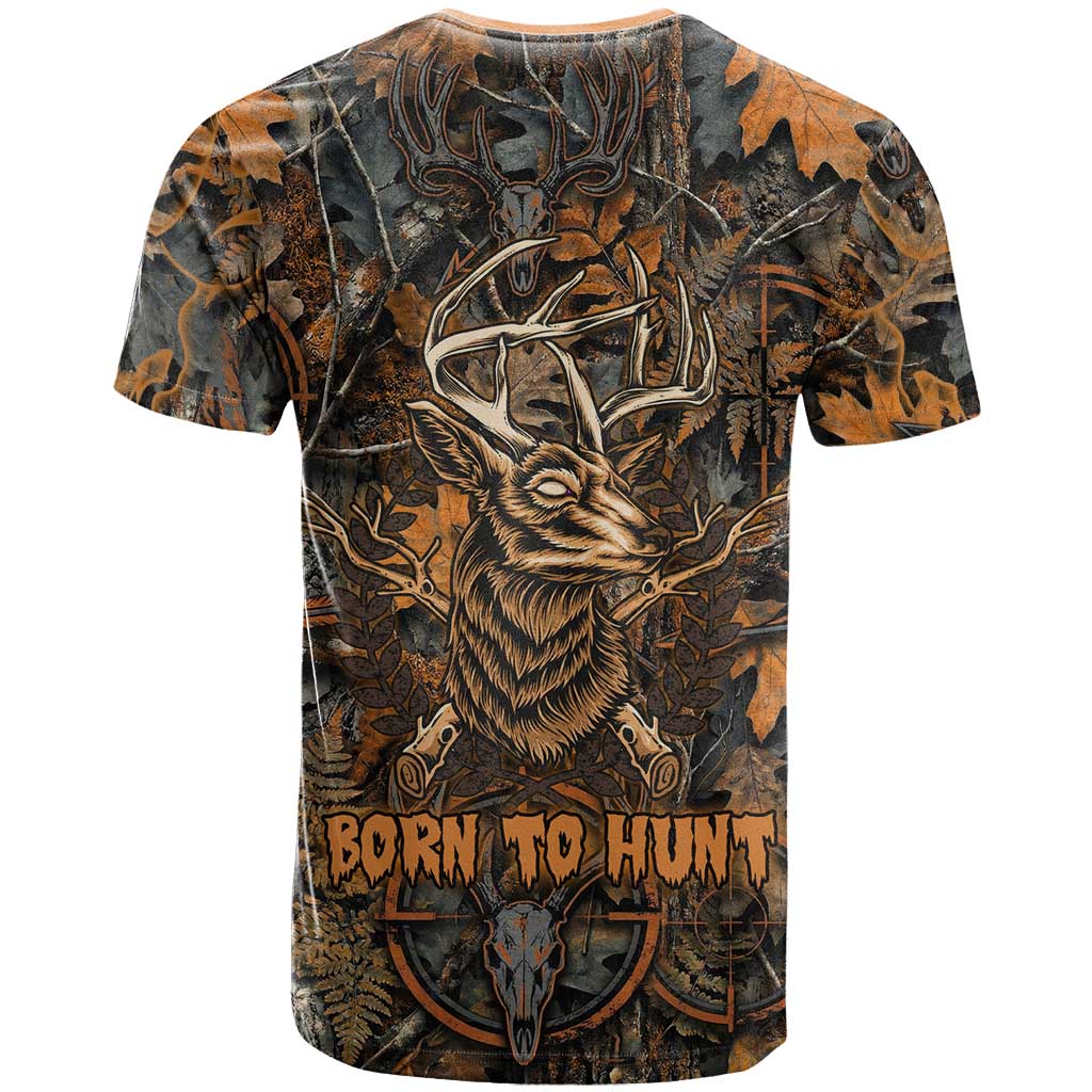 Deer Hunting Skull T-Shirt Autumn Leaves Rustic Brown and Orange Tones Graphic Tee