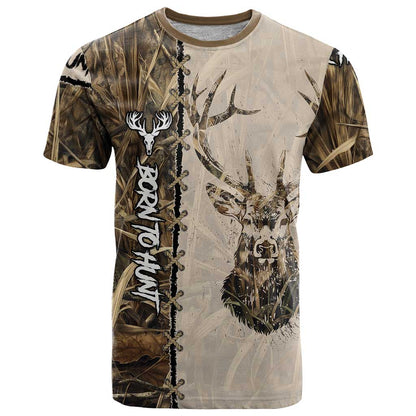 Personalized Born to Hunt T-Shirt Deer Hunting Lacing Detail and Camo Traditional Graphic Tee