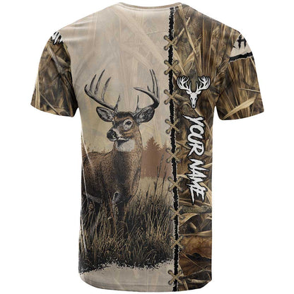 Personalized Born to Hunt T-Shirt Deer Hunting Lacing Detail and Camo Traditional Graphic Tee