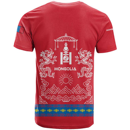 Mongolia T-Shirt with Soyombo Dragon Sun Red Blue Tradition Spirit Graphic Tee