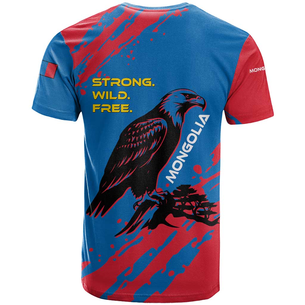 Mongolia T-Shirt with Eagle Strong Wild Free Red Blue Brush Spirit Graphic Tee