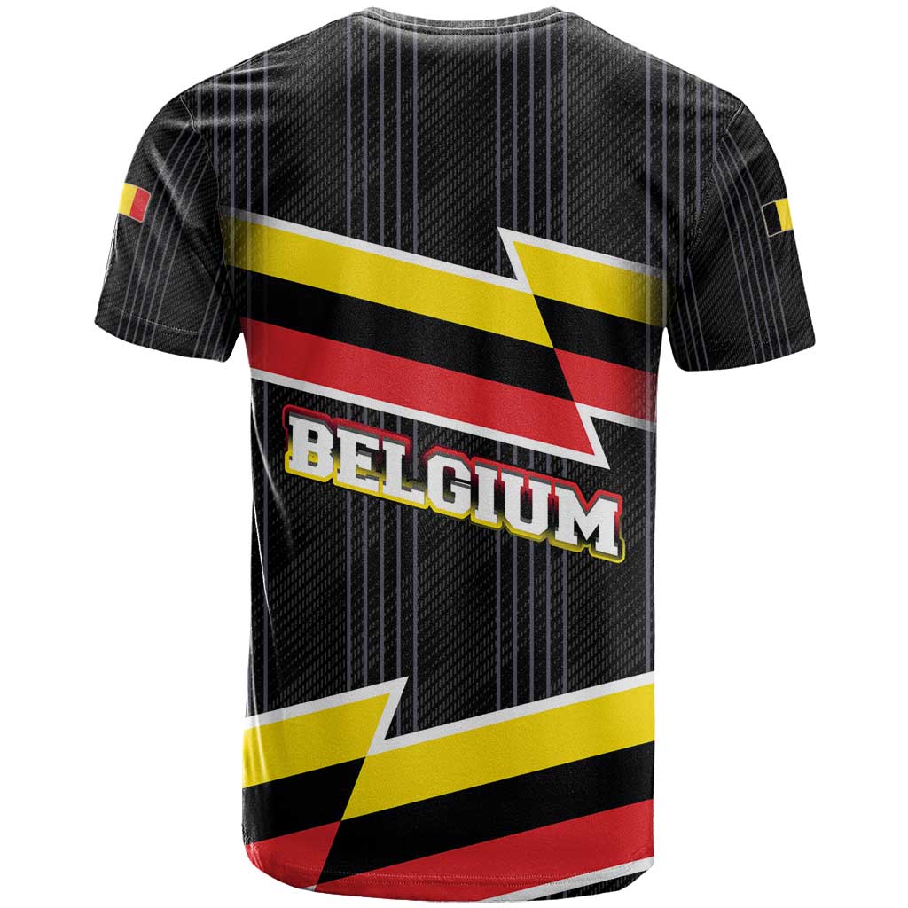 Belgium T-Shirt with Black Red Yellow Lightning Flag Stripe Spirit Graphic Tee
