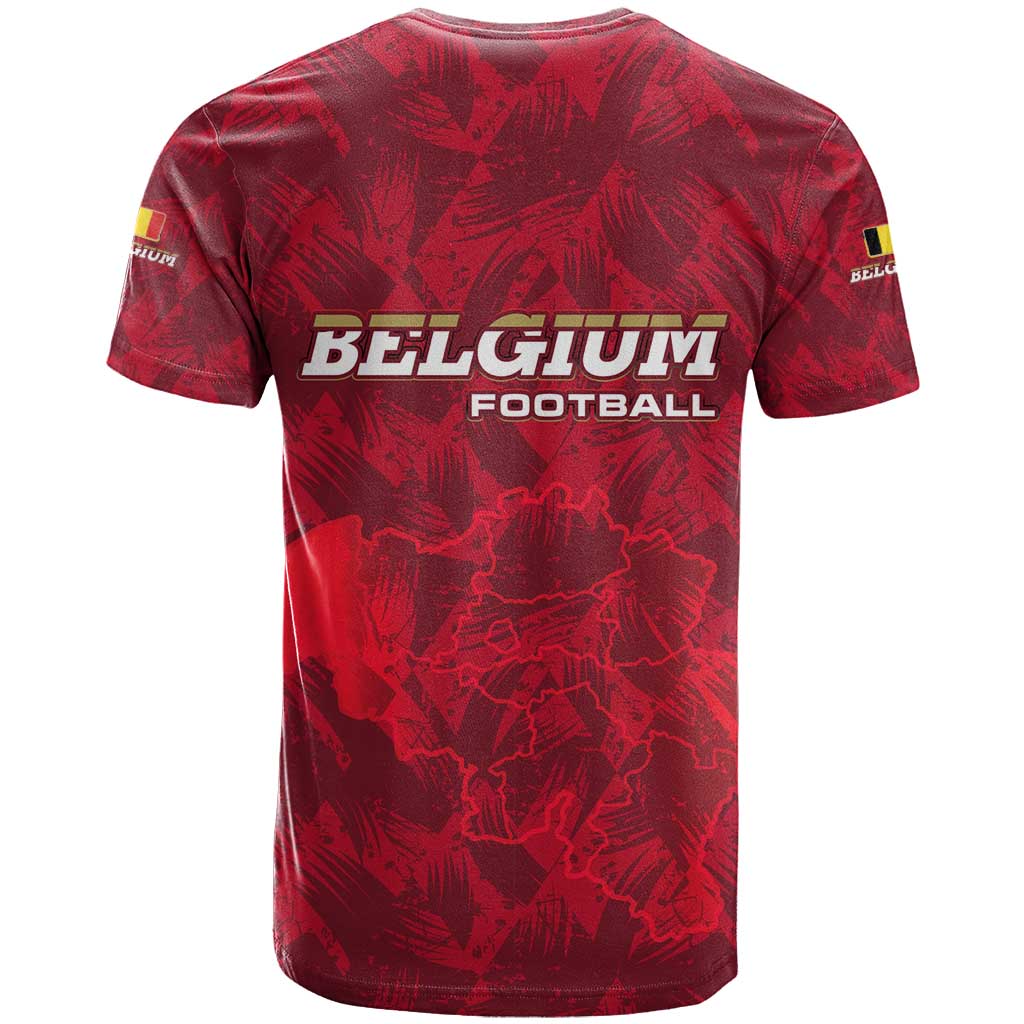 Belgium T-Shirt with Football Red Map Crest Rose Spirit Graphic Tee