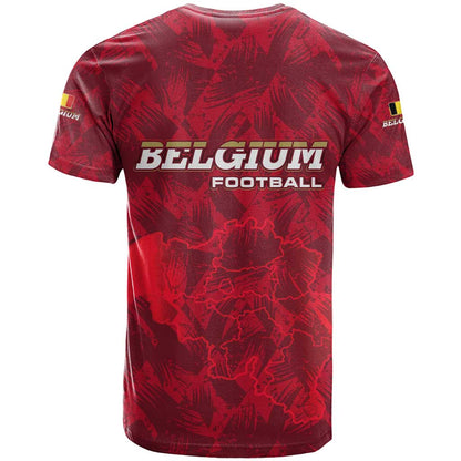 Belgium T-Shirt with Football Red Map Crest Rose Spirit Graphic Tee