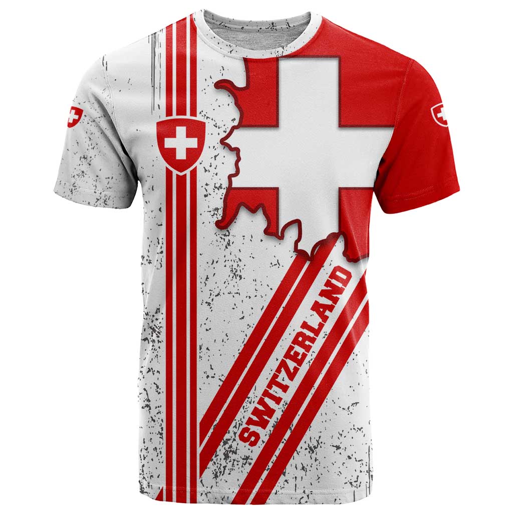 Switzerland Flag T-Shirt Swiss Map Red-White Distressed Graphic Tee