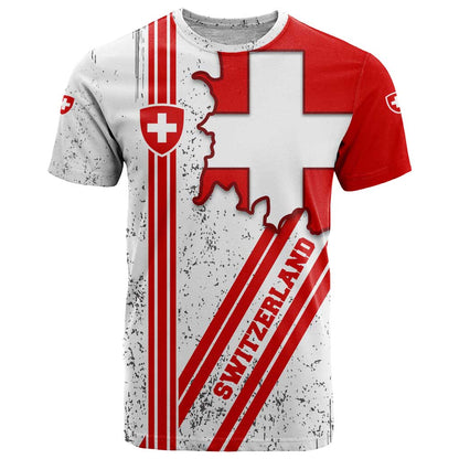 Switzerland Flag T-Shirt Swiss Map Red-White Distressed Graphic Tee