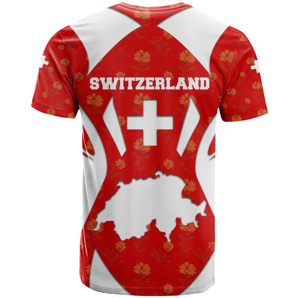 Switzerland Flag T-Shirt with Floral Pattern Red and White Sportswear Graphic Tee