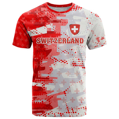 Switzerland Flag T-Shirt with Camo Red White Sportswear with Swiss Cross Shield Graphic Tee