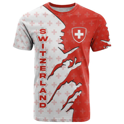 Switzerland Map Scratch Claw Swiss Flag T-Shirt with Vertical Text Graphic Tee