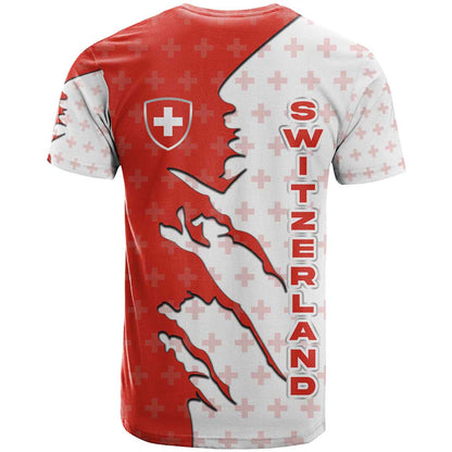 Switzerland Map Scratch Claw Swiss Flag T-Shirt with Vertical Text Graphic Tee