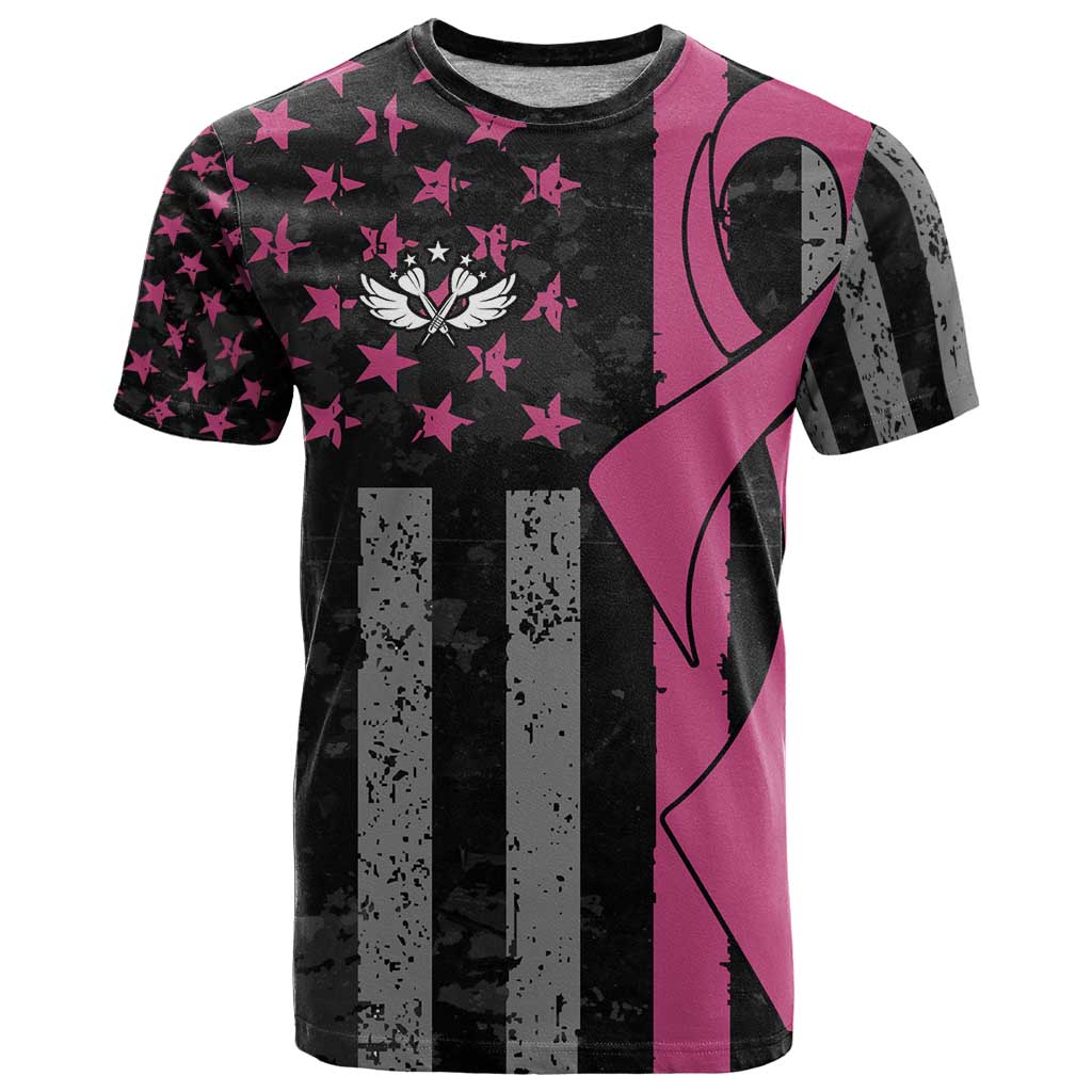 Personalized Pink Ribbon and American Flag Darts T-Shirt Graphic Tee