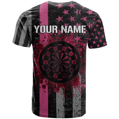 Personalized Pink Ribbon and American Flag Darts T-Shirt Graphic Tee
